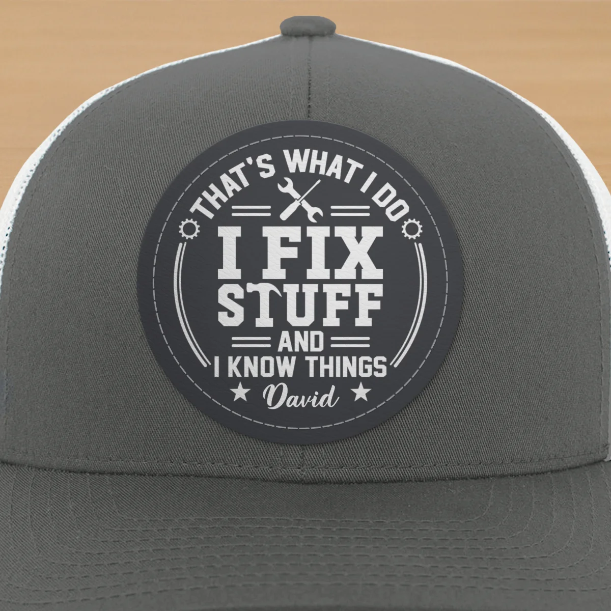 I Fix Stuff And Know Things Gift For Men Personalized Leather Patch Hat - Image 15