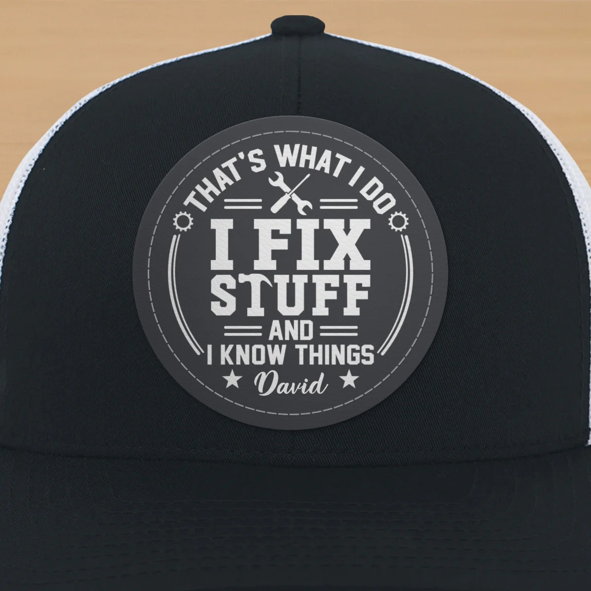 I Fix Stuff And Know Things Gift For Men Personalized Leather Patch Hat - Image 16