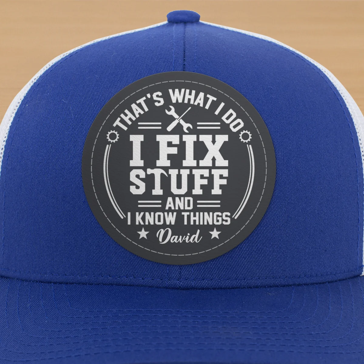 I Fix Stuff And Know Things Gift For Men Personalized Leather Patch Hat - Image 17