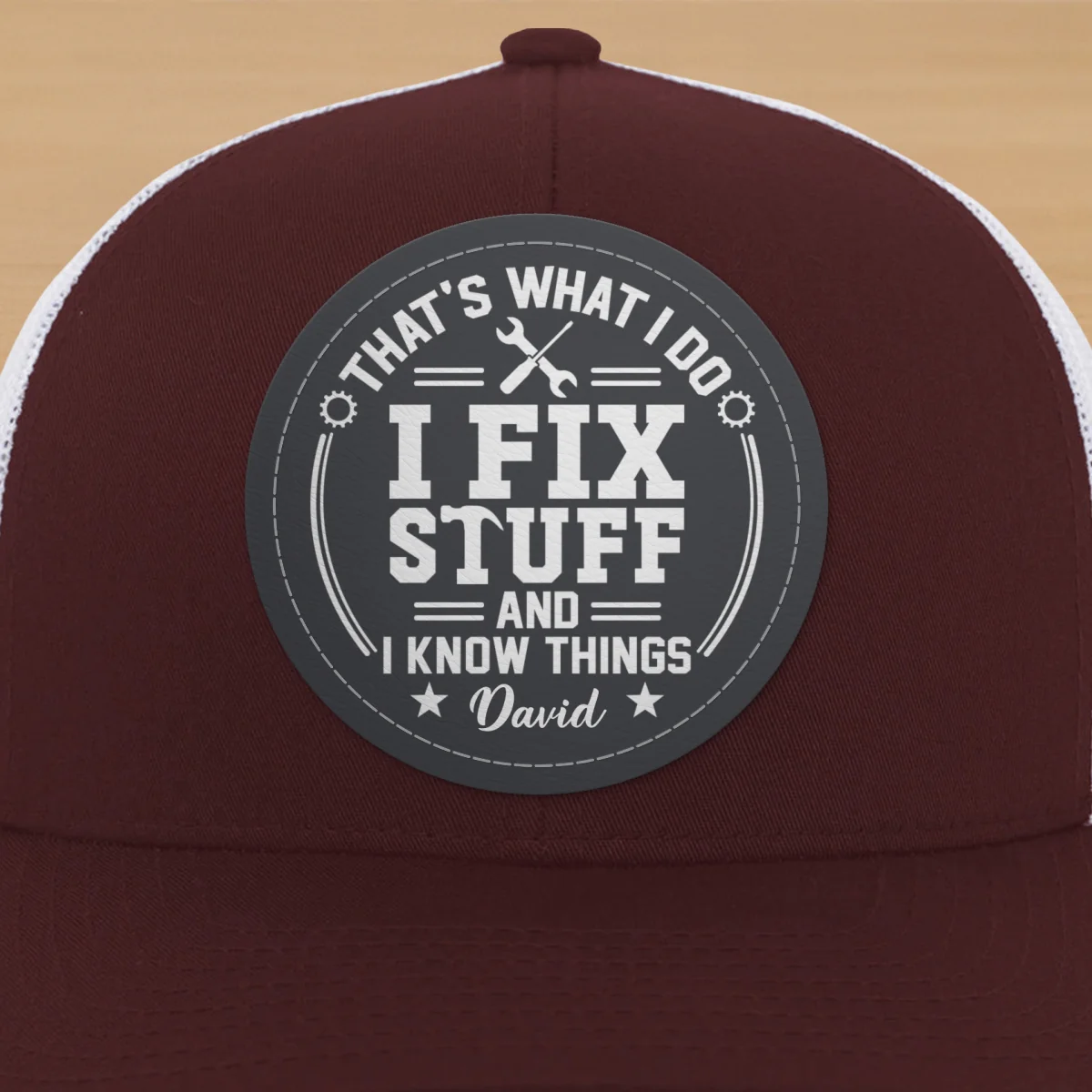 I Fix Stuff And Know Things Gift For Men Personalized Leather Patch Hat - Image 18