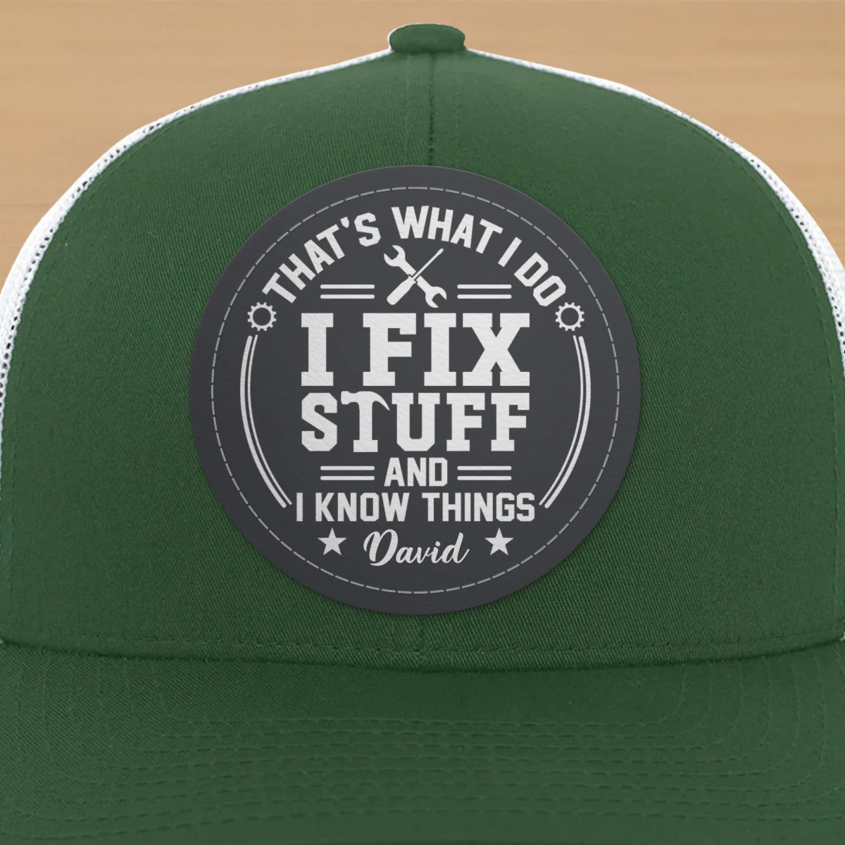 I Fix Stuff And Know Things Gift For Men Personalized Leather Patch Hat - Image 19