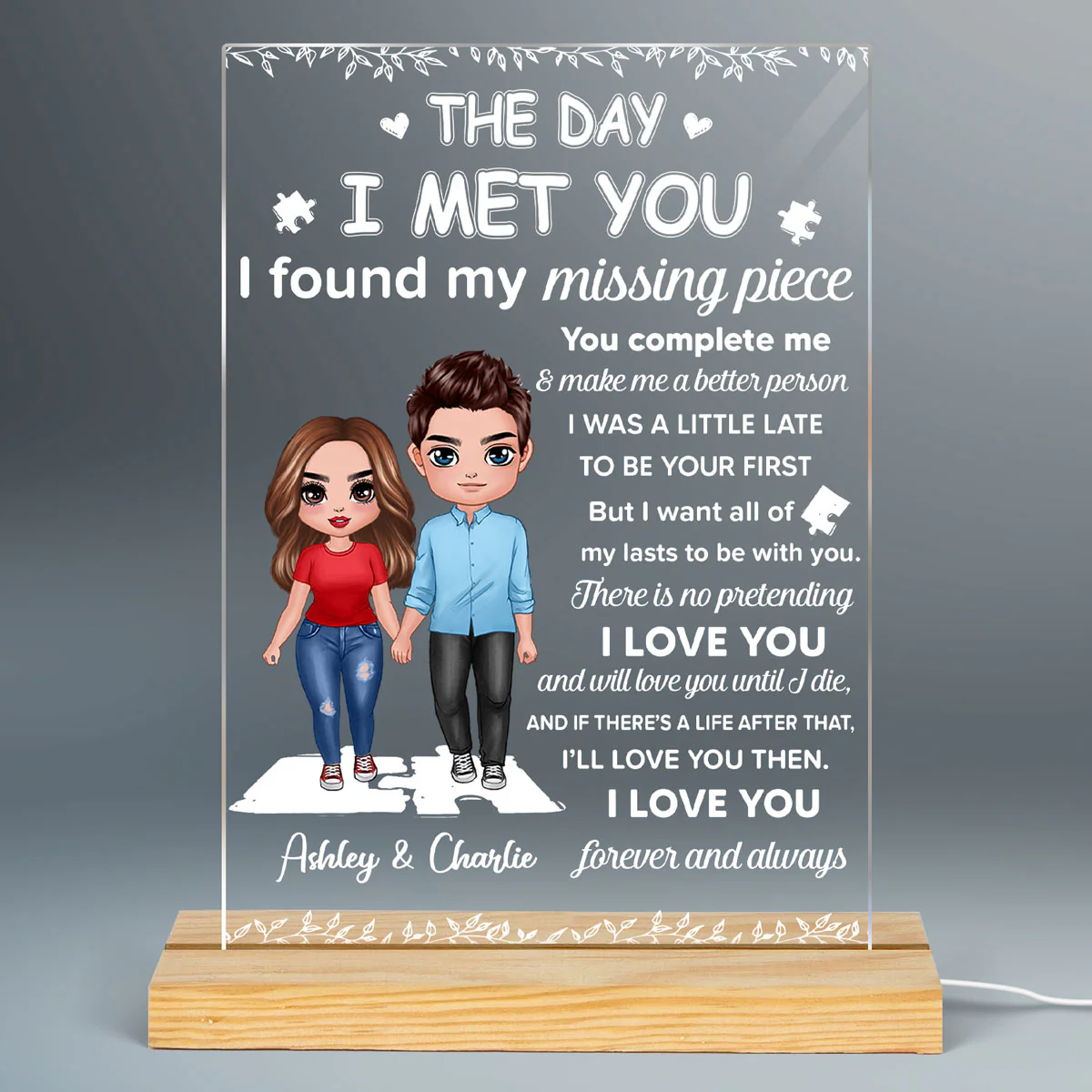 I Found My Missing Piece Doll Couple Gift For Her Gift For Him Couple Personalized Acrylic Plaque With LED Night Light - Valentine‘s Day Gift - Anniversary Gift - Image 2