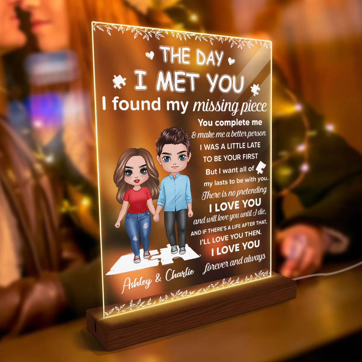 I Found My Missing Piece Doll Couple Gift For Her Gift For Him Couple Personalized Acrylic Plaque With LED Night Light - Valentine‘s Day Gift - Anniversary Gift - Image 5