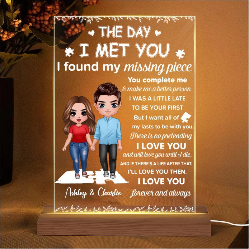 I Found My Missing Piece Doll Couple Gift For Her Gift For Him Couple Personalized Acrylic Plaque With LED Night Light - Valentine‘s Day Gift - Anniversary Gift - Image 6