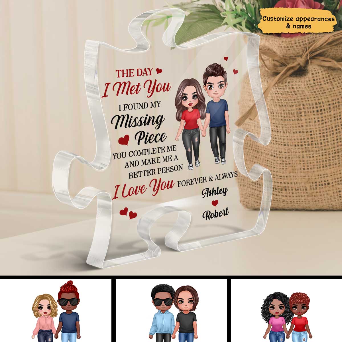 I Found My Missing Piece - Personalized Acrylic Block Plaque - Anniversary Gift For Him, Gift For Her - Image 2