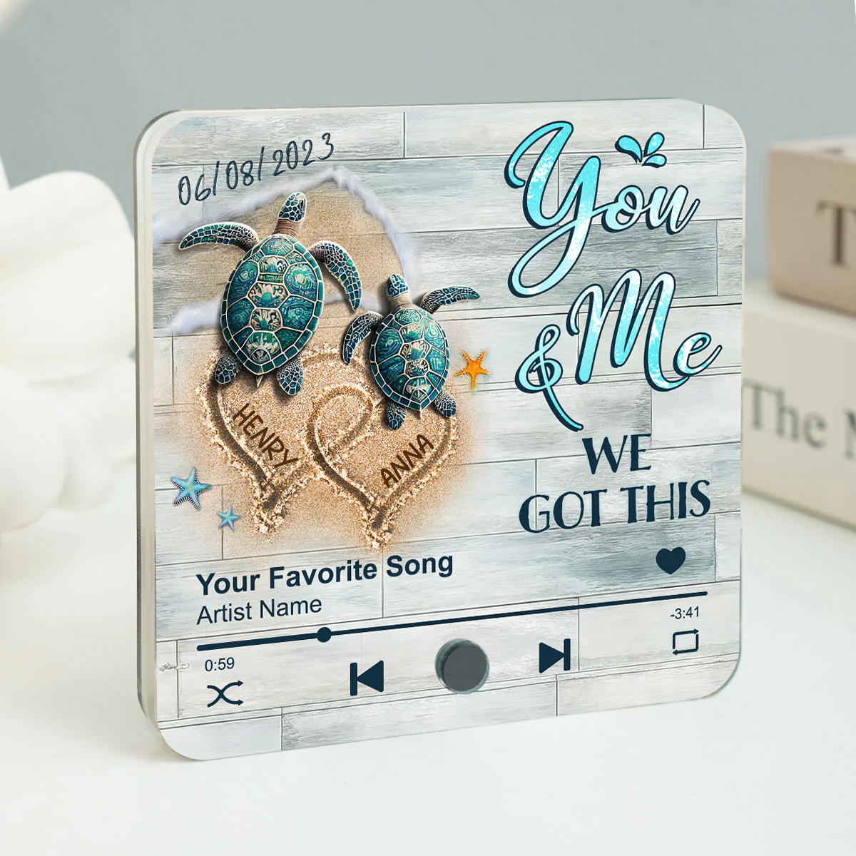 I Found You & You Found Me Sea Turtles Personalized Music Fridge Magnet, Gift For Couple - Image 2
