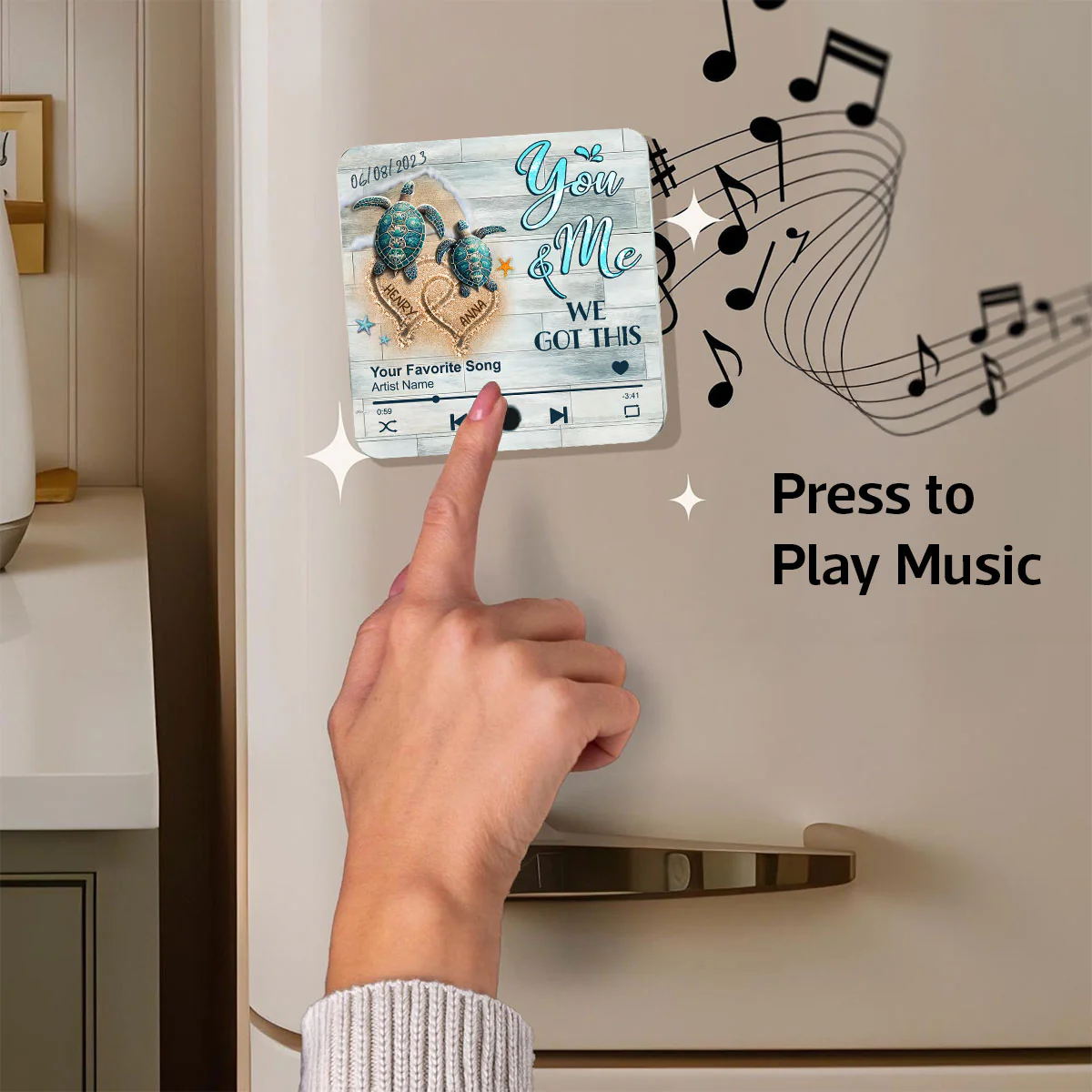 I Found You & You Found Me Sea Turtles Personalized Music Fridge Magnet, Gift For Couple - Image 6