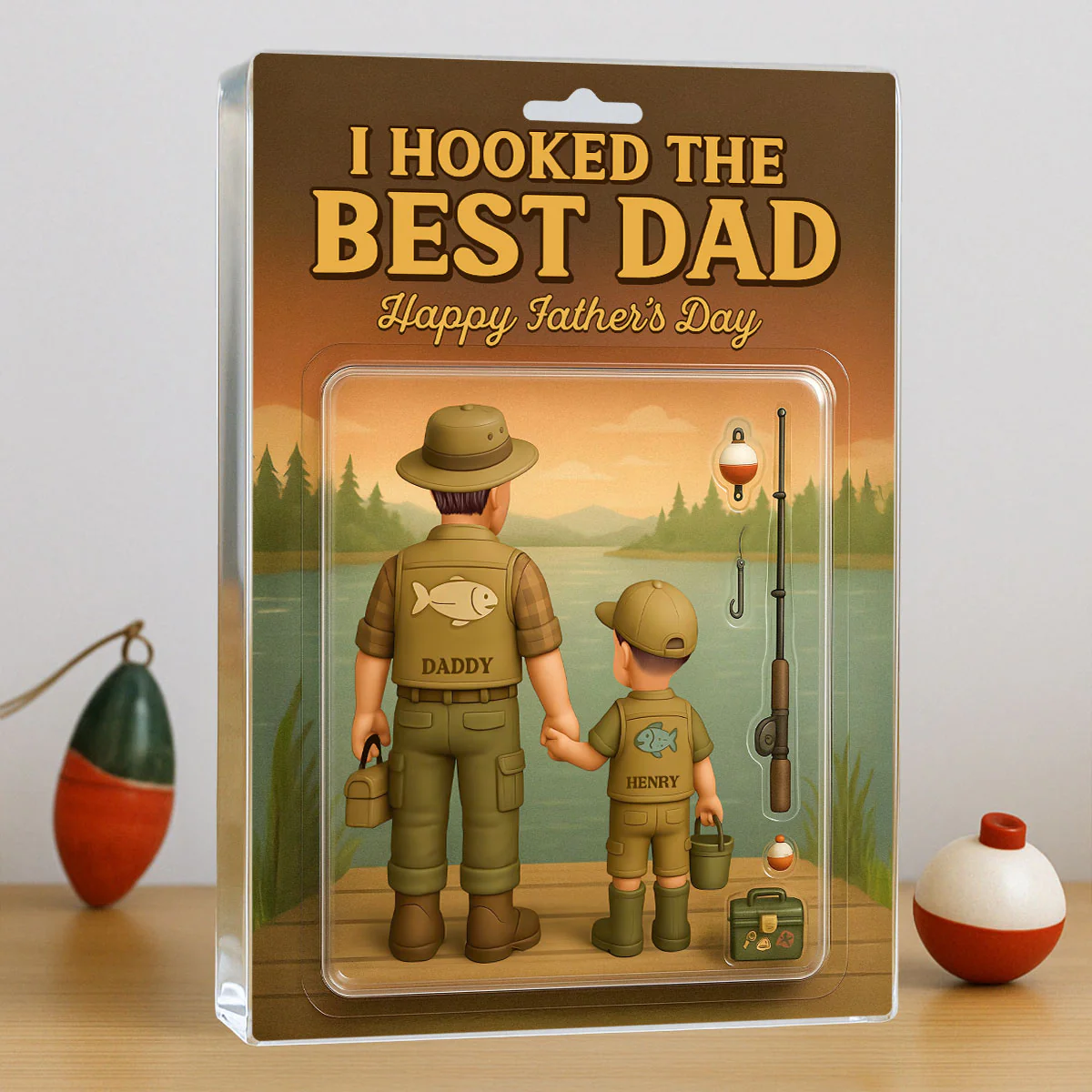 I Hooked the Best Dad Fishing Custom Figure Personalized Acrylic Block Plaque, Gift for Dad, Gift for Husband