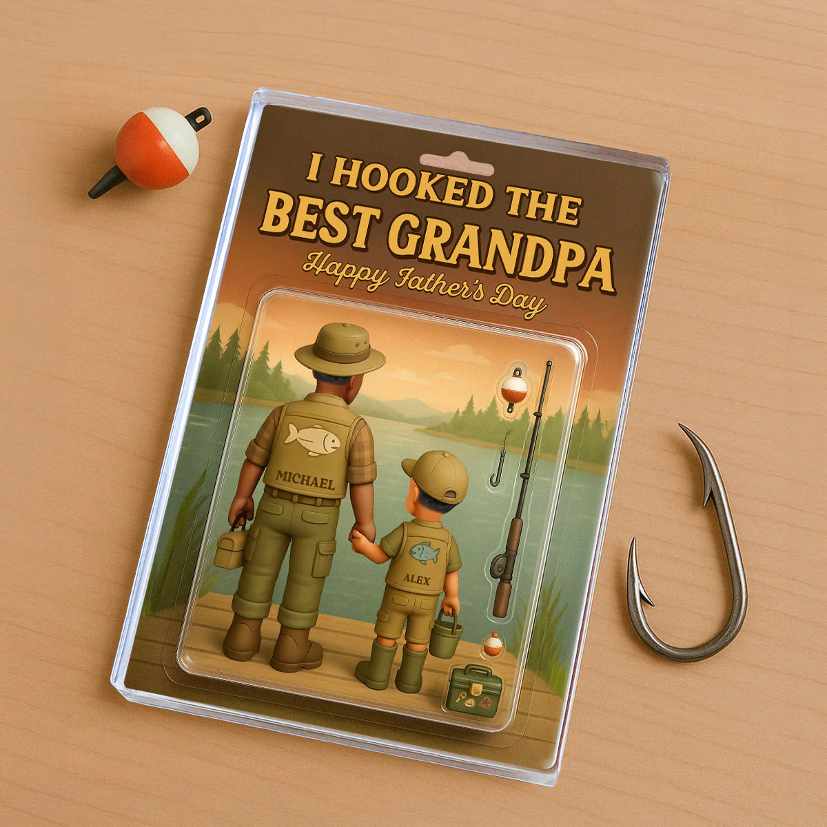 I Hooked the Best Dad Fishing Custom Figure Personalized Acrylic Block Plaque, Gift for Dad, Gift for Husband - Image 3