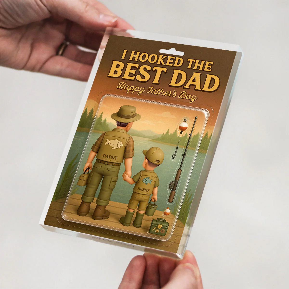 I Hooked the Best Dad Fishing Custom Figure Personalized Acrylic Block Plaque, Gift for Dad, Gift for Husband - Image 4