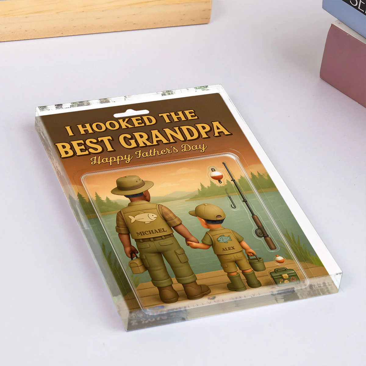 I Hooked the Best Dad Fishing Custom Figure Personalized Acrylic Block Plaque, Gift for Dad, Gift for Husband - Image 6