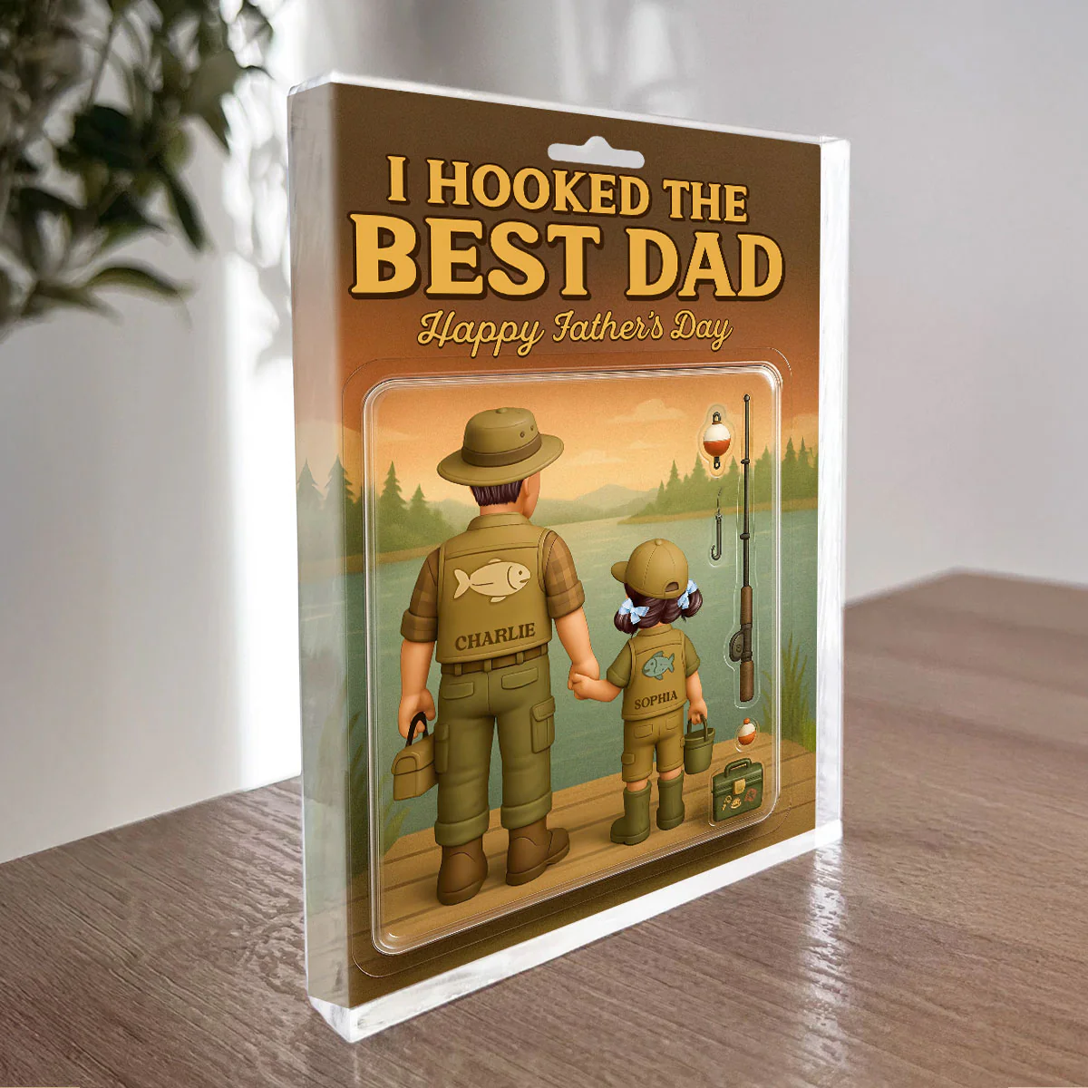 I Hooked the Best Dad Fishing Custom Figure Personalized Acrylic Block Plaque, Gift for Dad, Gift for Husband - Image 8