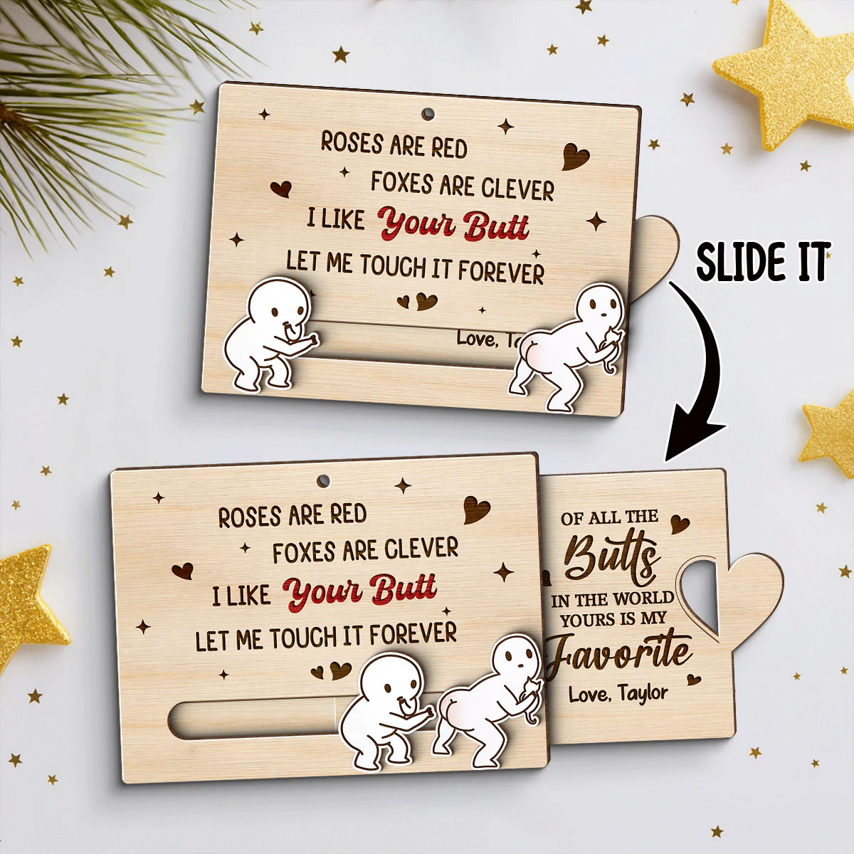 I Like Your Butt Funny Inappropriate Couple - Personalized Wooden Slider Ornament - Valentine's Day Gift For Him, For Her - Image 6