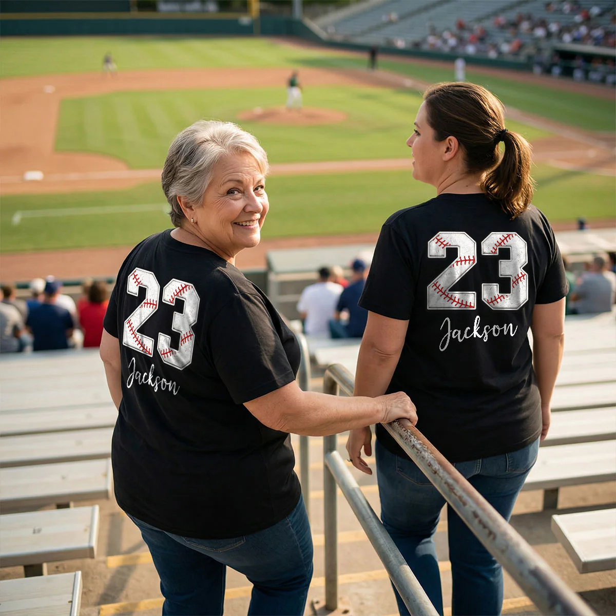 I Live Here Now Raccoon Goose On Ballfield - Personalized Double Sided Shirt - Baseball Softball Grandma Mom - Image 6