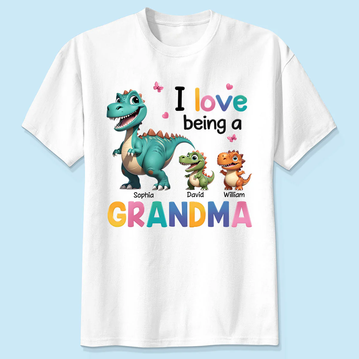 I Love Being A Grandma Colorful 3D Effect Cute Dinosaurs Personalized Shirt, Gift For Grandma