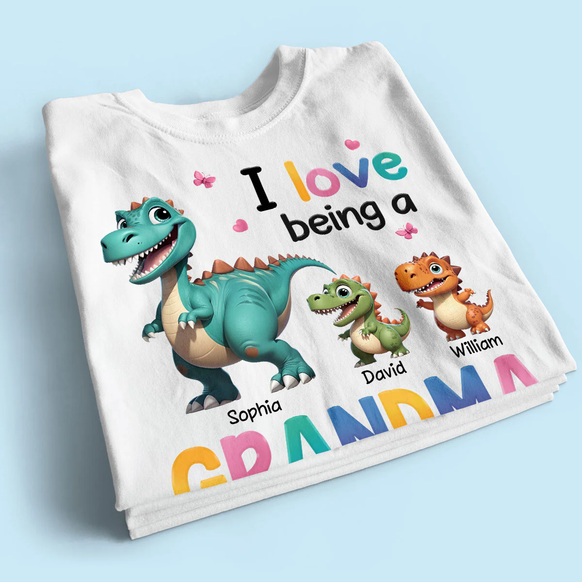 I Love Being A Grandma Colorful 3D Effect Cute Dinosaurs Personalized Shirt, Gift For Grandma - Image 2
