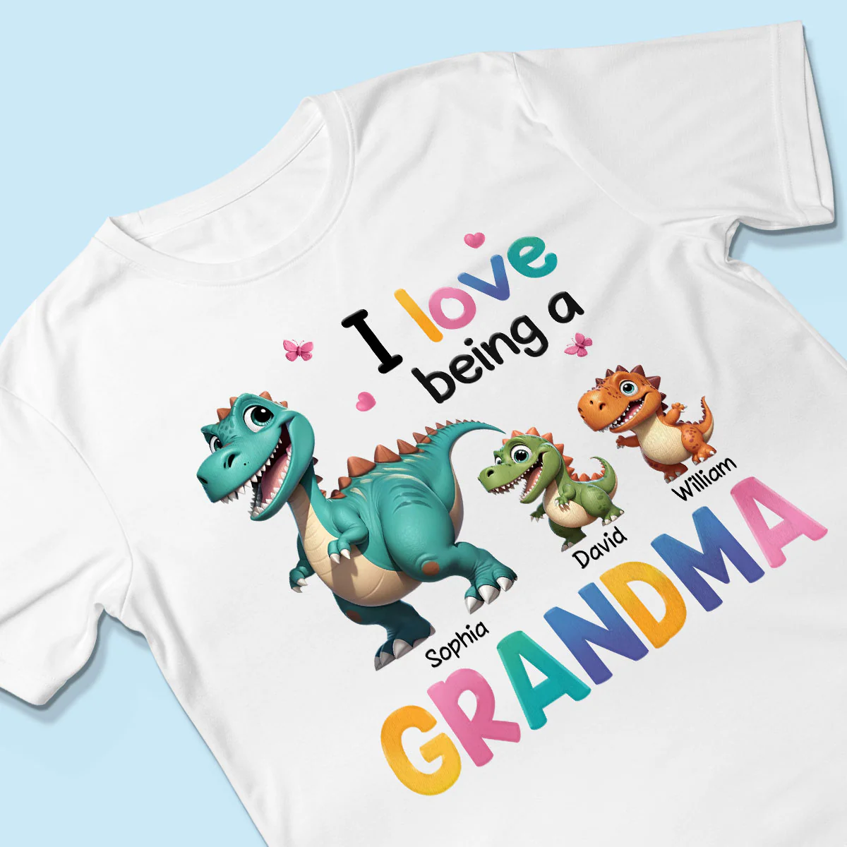 I Love Being A Grandma Colorful 3D Effect Cute Dinosaurs Personalized Shirt, Gift For Grandma - Image 3