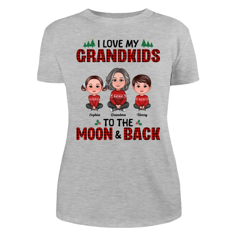 I Love My Grandkids To The Moon And Back Doll Grandma And Kids Sitting Crossed Legs Christmas Personalized Shirt - Image 10