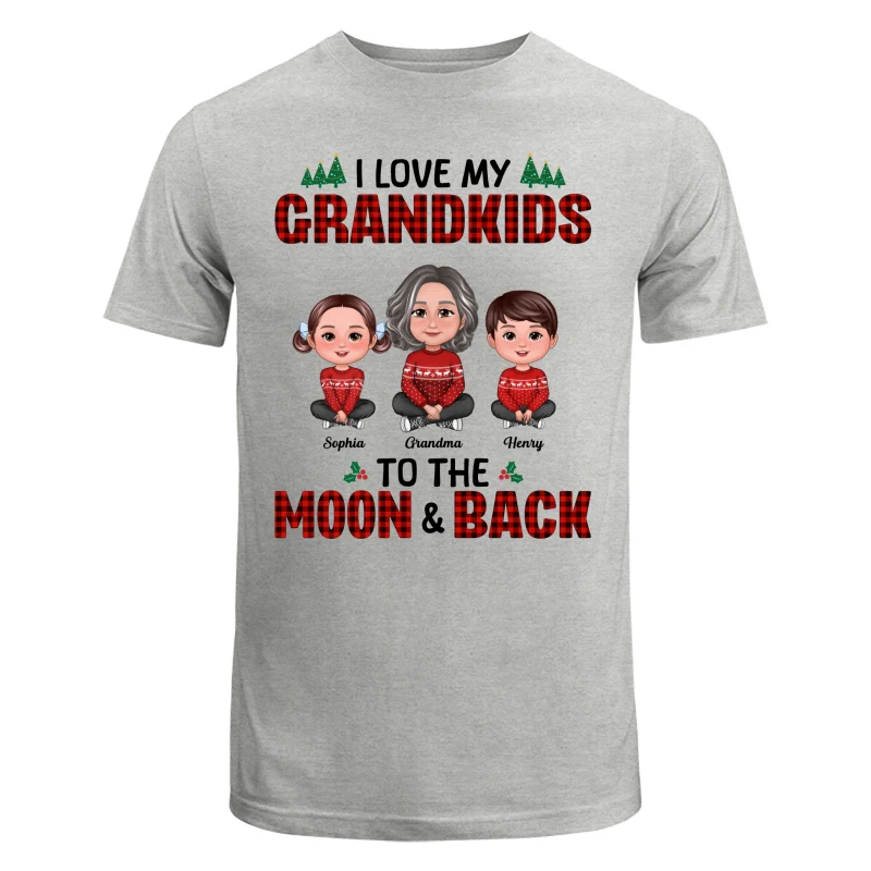 I Love My Grandkids To The Moon And Back Doll Grandma And Kids Sitting Crossed Legs Christmas Personalized Shirt - Image 6