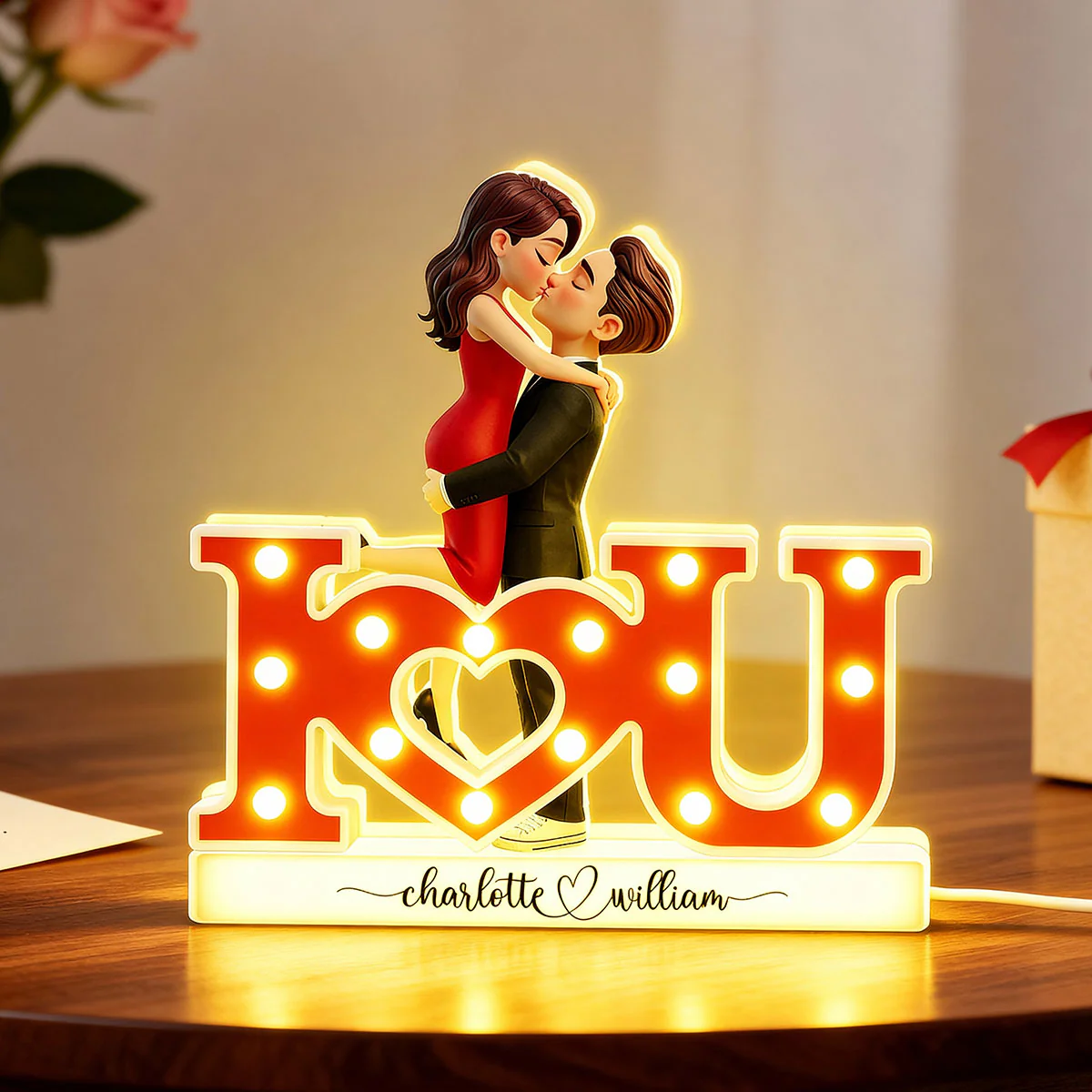 I LOVE YOU Couple Hugging Kissing - Personalized Light Box - Valentine's Day Gift For Couple, For Him, For Her - Image 10