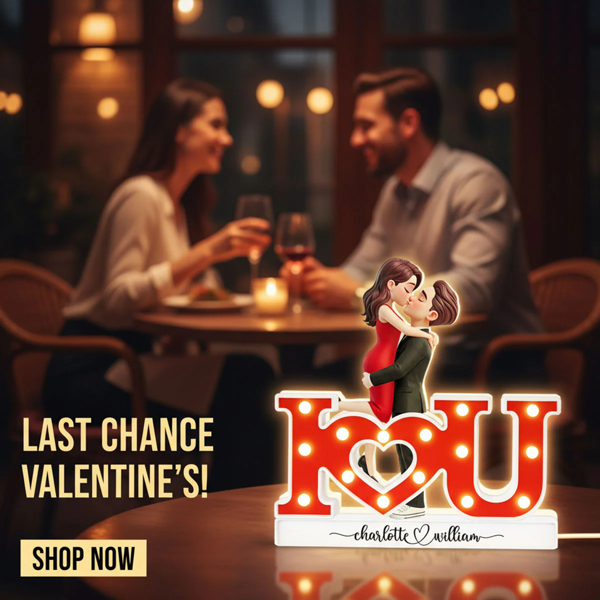 I LOVE YOU Couple Hugging Kissing - Personalized Light Box - Valentine's Day Gift For Couple, For Him, For Her - Image 12