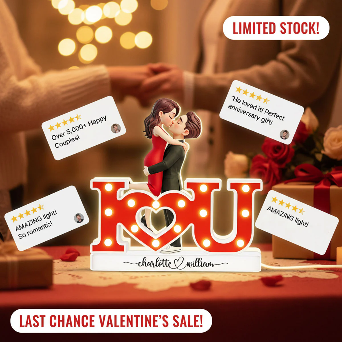 I LOVE YOU Couple Hugging Kissing - Personalized Light Box - Valentine's Day Gift For Couple, For Him, For Her - Image 13
