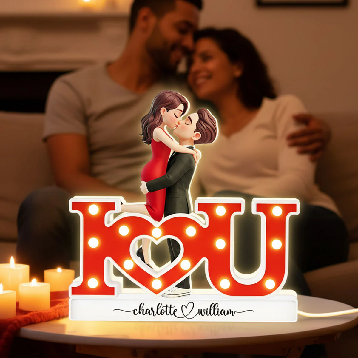 I LOVE YOU Couple Hugging Kissing - Personalized Light Box - Valentine's Day Gift For Couple, For Him, For Her - Image 14