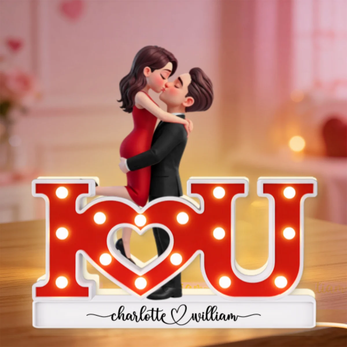 I LOVE YOU Couple Hugging Kissing - Personalized Light Box - Valentine's Day Gift For Couple, For Him, For Her - Image 15