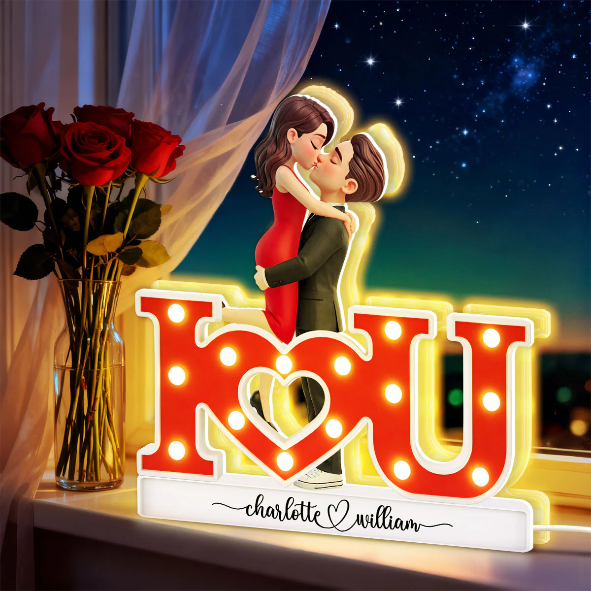 I LOVE YOU Couple Hugging Kissing - Personalized Light Box - Valentine's Day Gift For Couple, For Him, For Her - Image 2