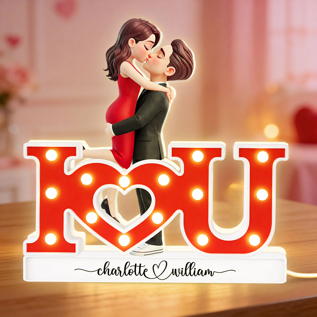 I LOVE YOU Couple Hugging Kissing - Personalized Light Box - Valentine's Day Gift For Couple, For Him, For Her - Image 3