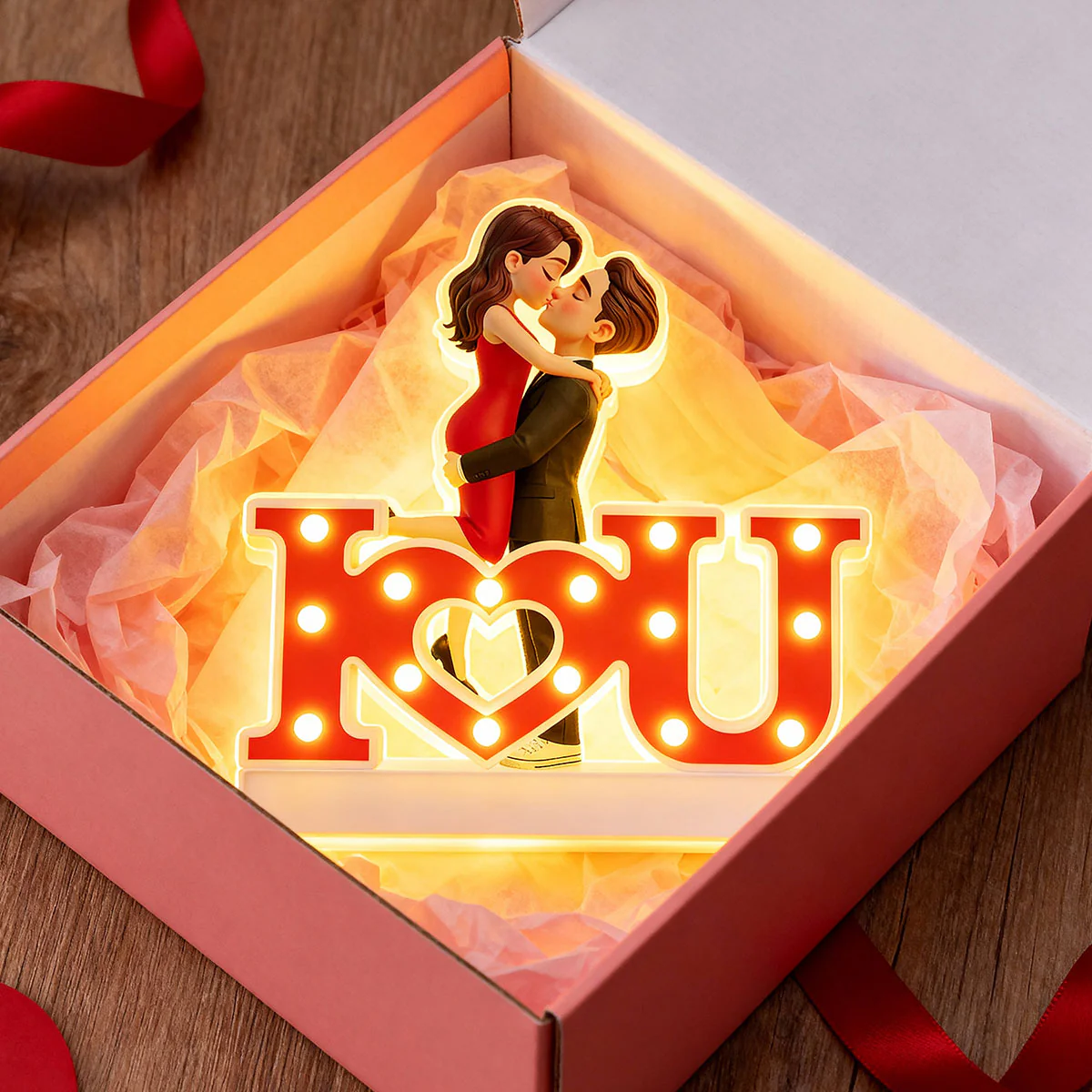 I LOVE YOU Couple Hugging Kissing - Personalized Light Box - Valentine's Day Gift For Couple, For Him, For Her - Image 6