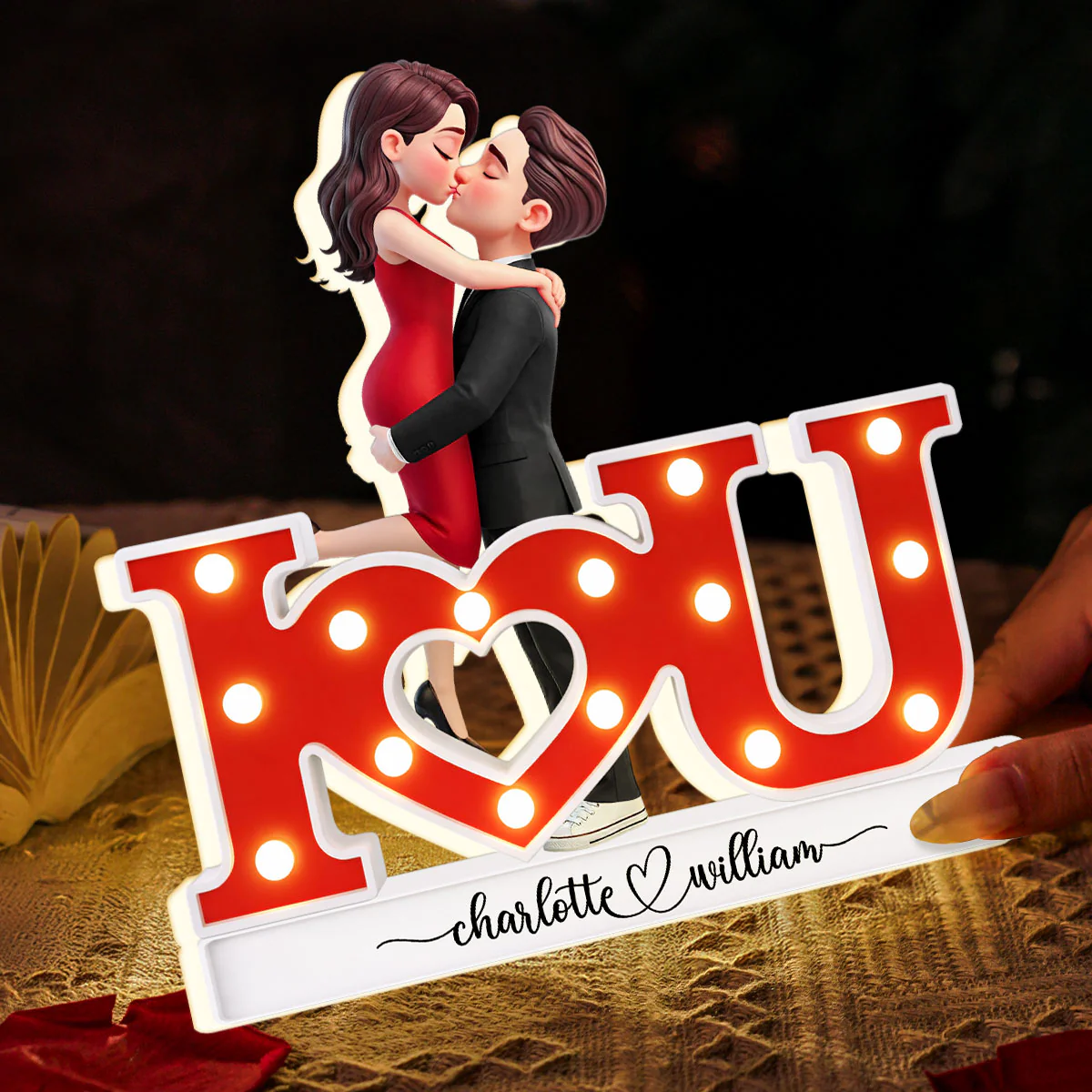 I LOVE YOU Couple Hugging Kissing - Personalized Light Box - Valentine's Day Gift For Couple, For Him, For Her - Image 7