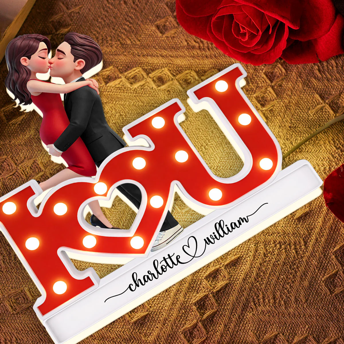 I LOVE YOU Couple Hugging Kissing - Personalized Light Box - Valentine's Day Gift For Couple, For Him, For Her - Image 8