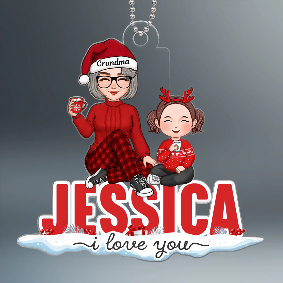 I Love You Cute Grandma Grandkid Sitting On Name Personalized Acrylic Ornament - Image 2