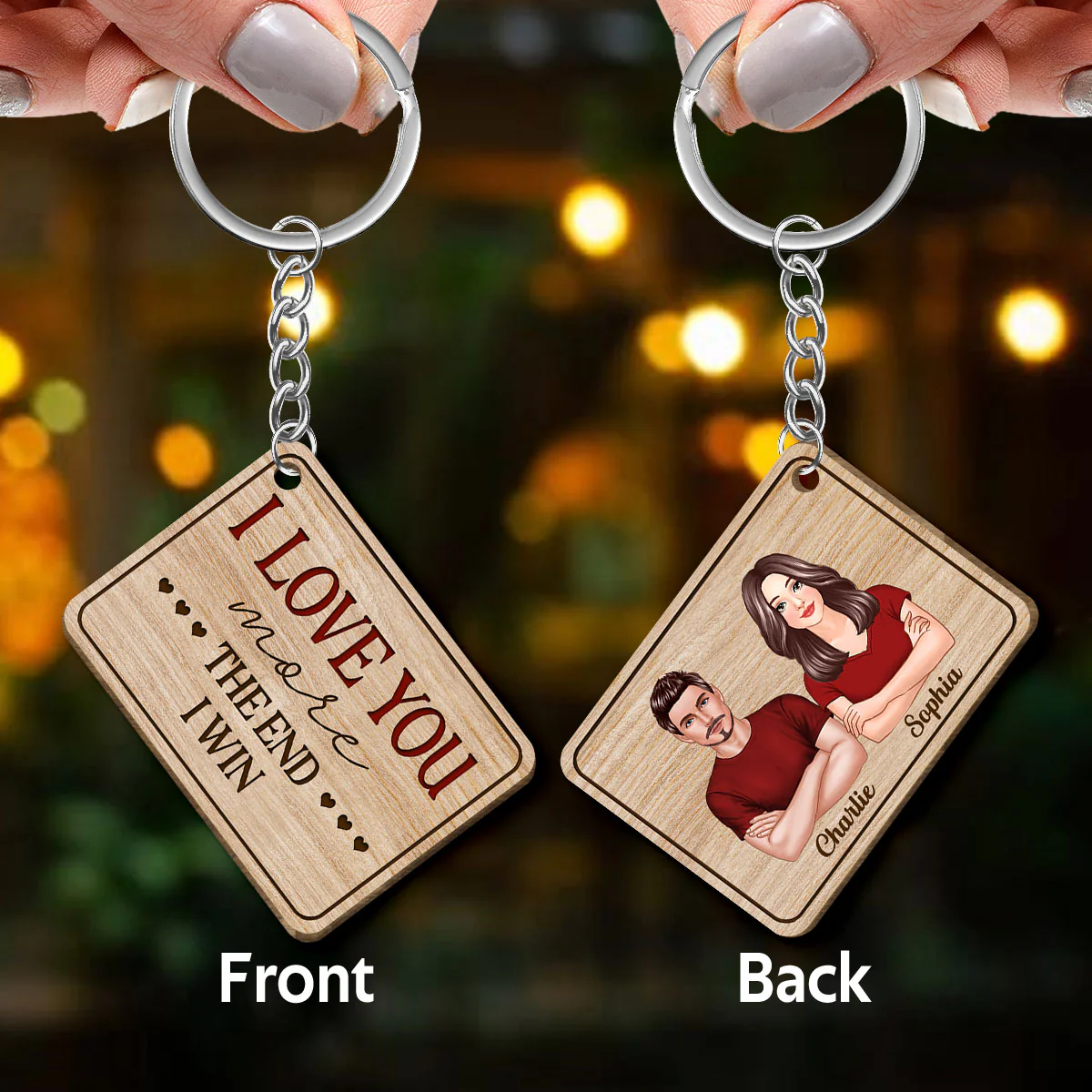 I Love You More The End I Win Couple Personalized Wooden Keychain - Image 3