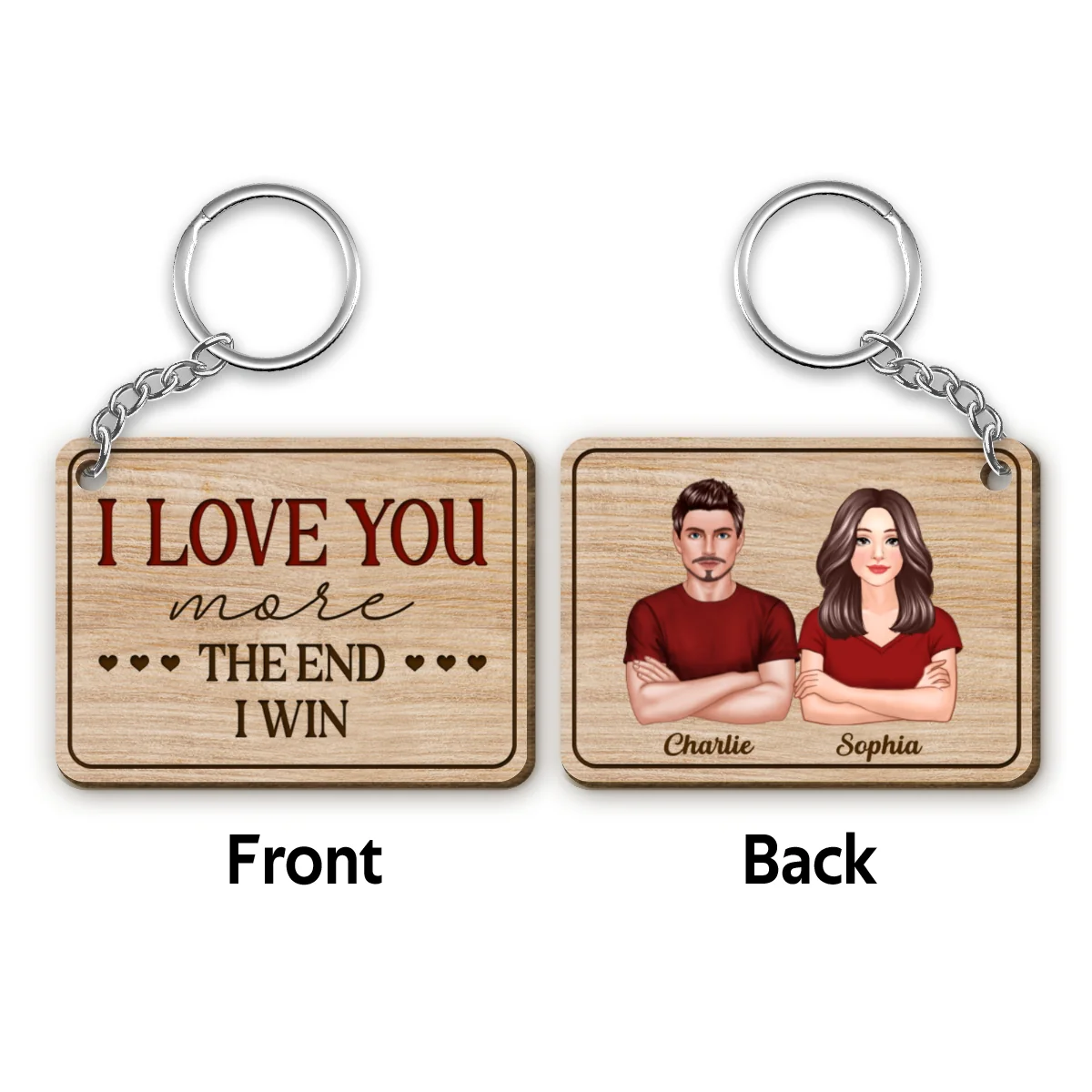 I Love You More The End I Win Couple Personalized Wooden Keychain - Image 4