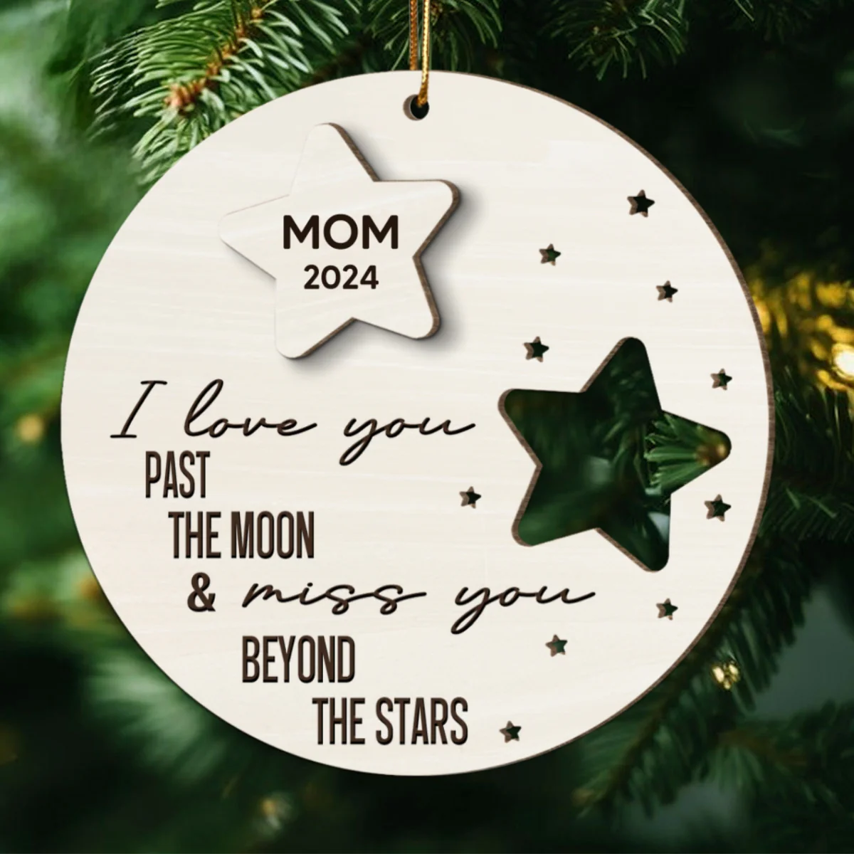 I Love You Past The Moon And Love You Beyond The Stars Memorial Personalized 2-Layer Wooden Ornament, Christmas Gift, Sympathy Gift - Image 11