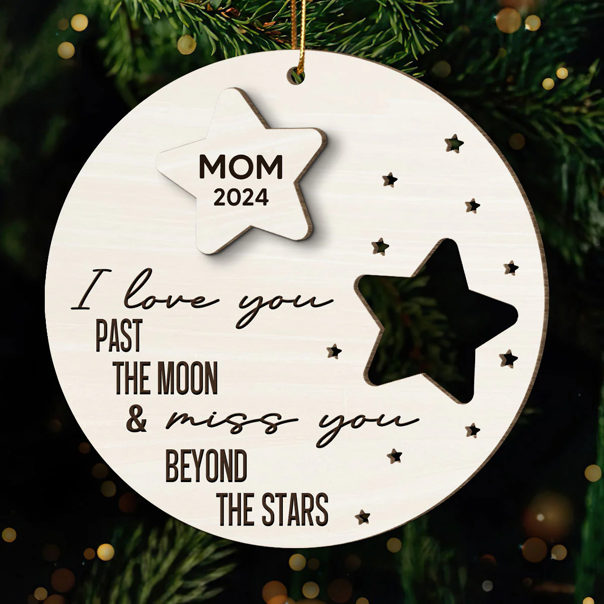 I Love You Past The Moon And Love You Beyond The Stars Memorial Personalized 2-Layer Wooden Ornament, Christmas Gift, Sympathy Gift - Image 2