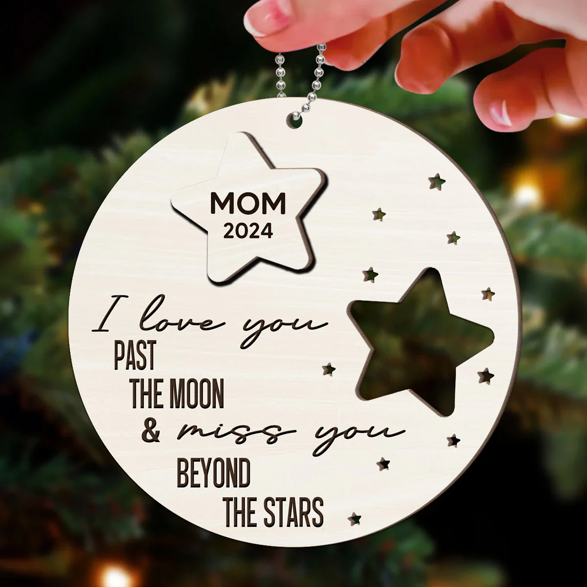 I Love You Past The Moon And Love You Beyond The Stars Memorial Personalized 2-Layer Wooden Ornament, Christmas Gift, Sympathy Gift - Image 3