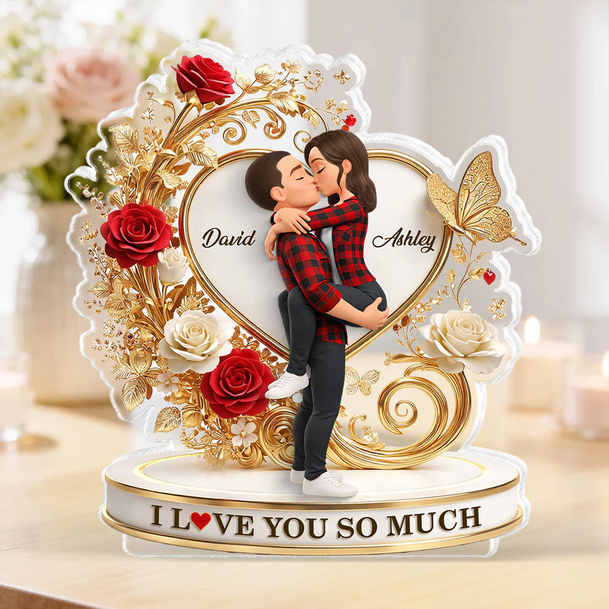 I Love You So Much Golden Heart - Personalized Acrylic Block Plaque - Anniversary, Valentine's Day Gift, Gift For Him, Gift For Her - Image 2