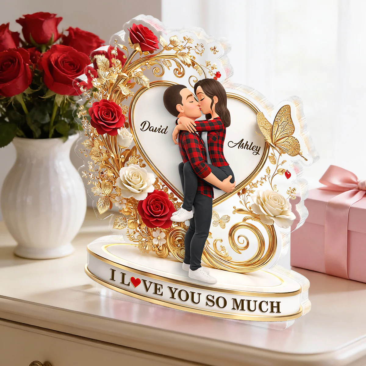 I Love You So Much Golden Heart - Personalized Acrylic Block Plaque - Anniversary, Valentine's Day Gift, Gift For Him, Gift For Her - Image 3