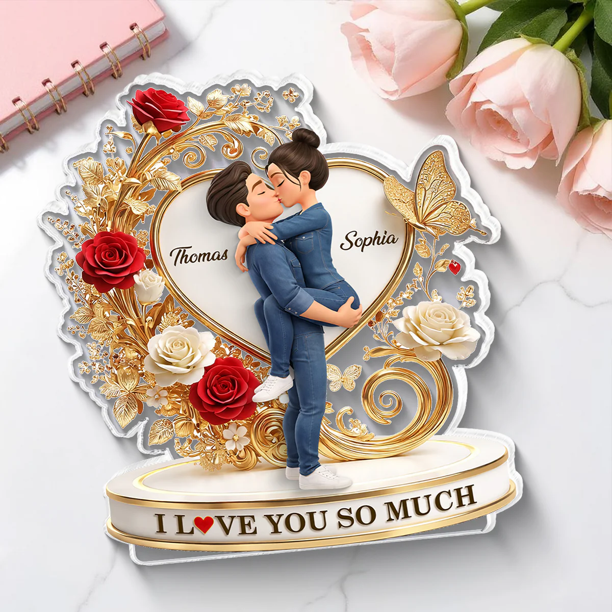 I Love You So Much Golden Heart - Personalized Acrylic Block Plaque - Anniversary, Valentine's Day Gift, Gift For Him, Gift For Her - Image 4