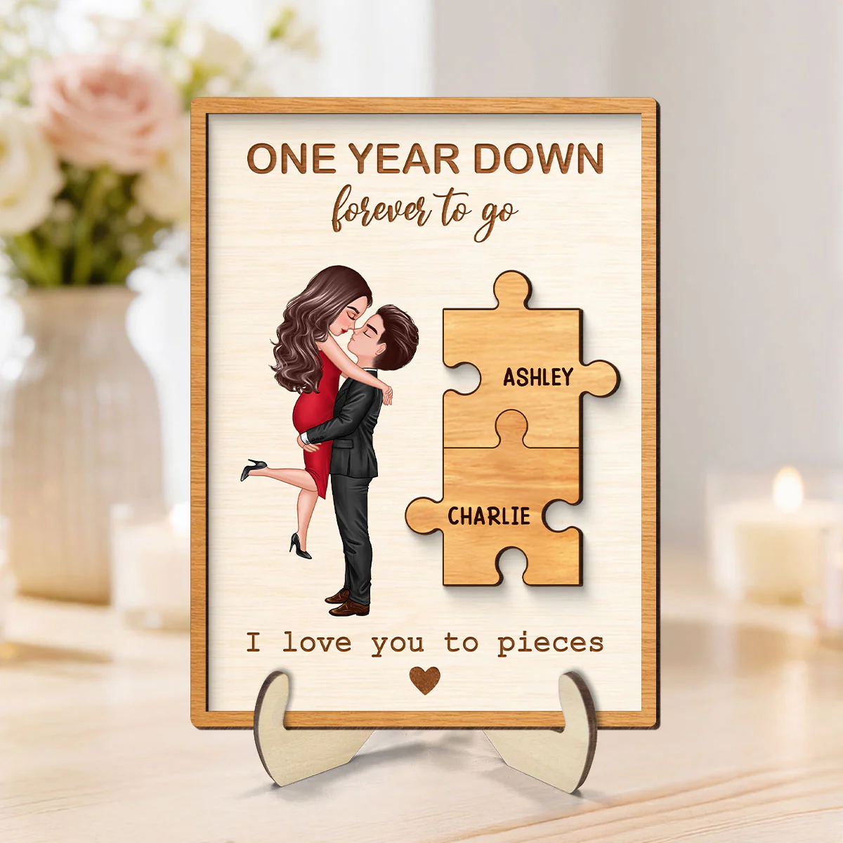I Love You to Pieces Couple Love - Personalized 2-Layered Wooden Plaque - Sentimental Anniversary Gift, Valentine's Day Gift for Her, for Him - Image 2