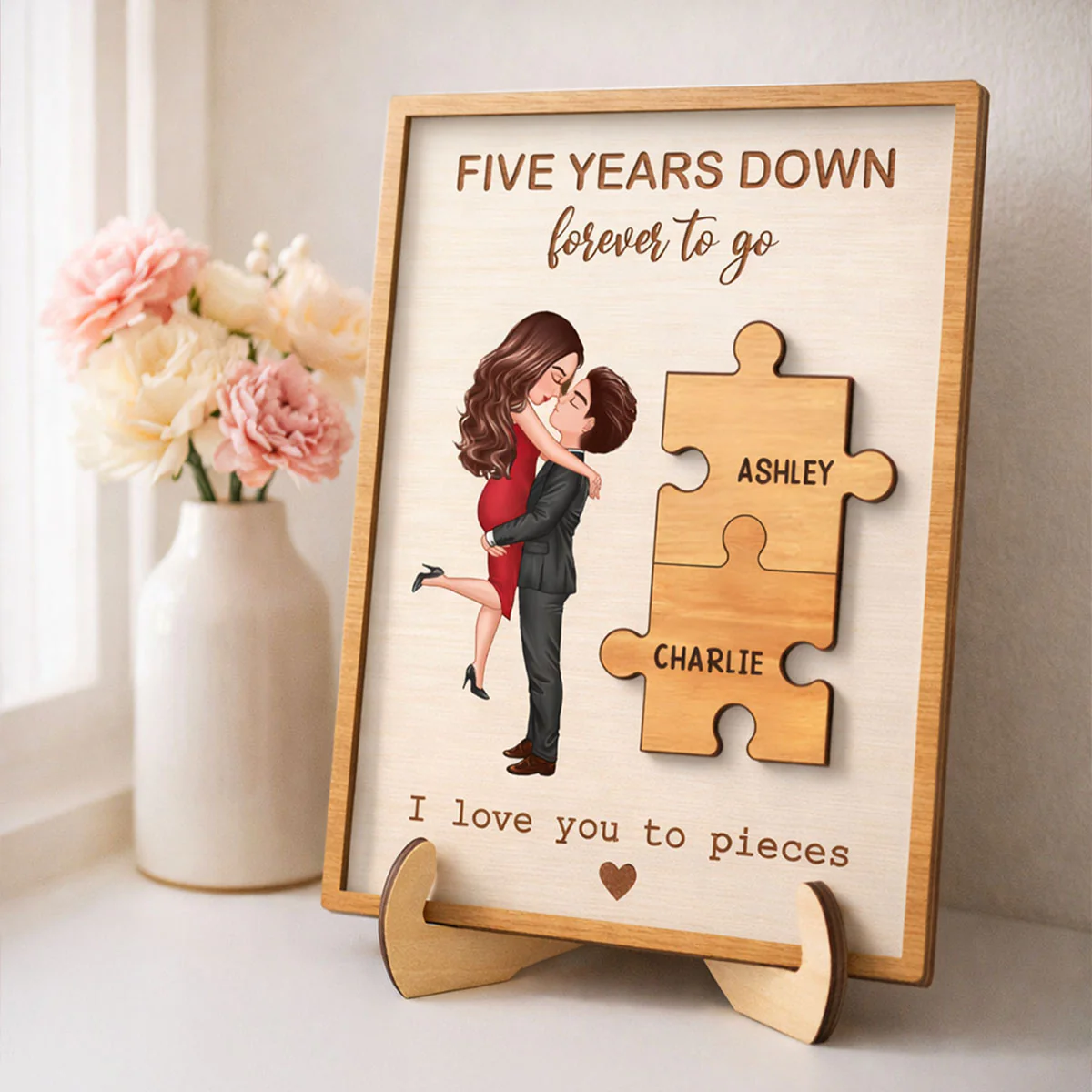 I Love You to Pieces Couple Love - Personalized 2-Layered Wooden Plaque - Sentimental Anniversary Gift, Valentine's Day Gift for Her, for Him - Image 3
