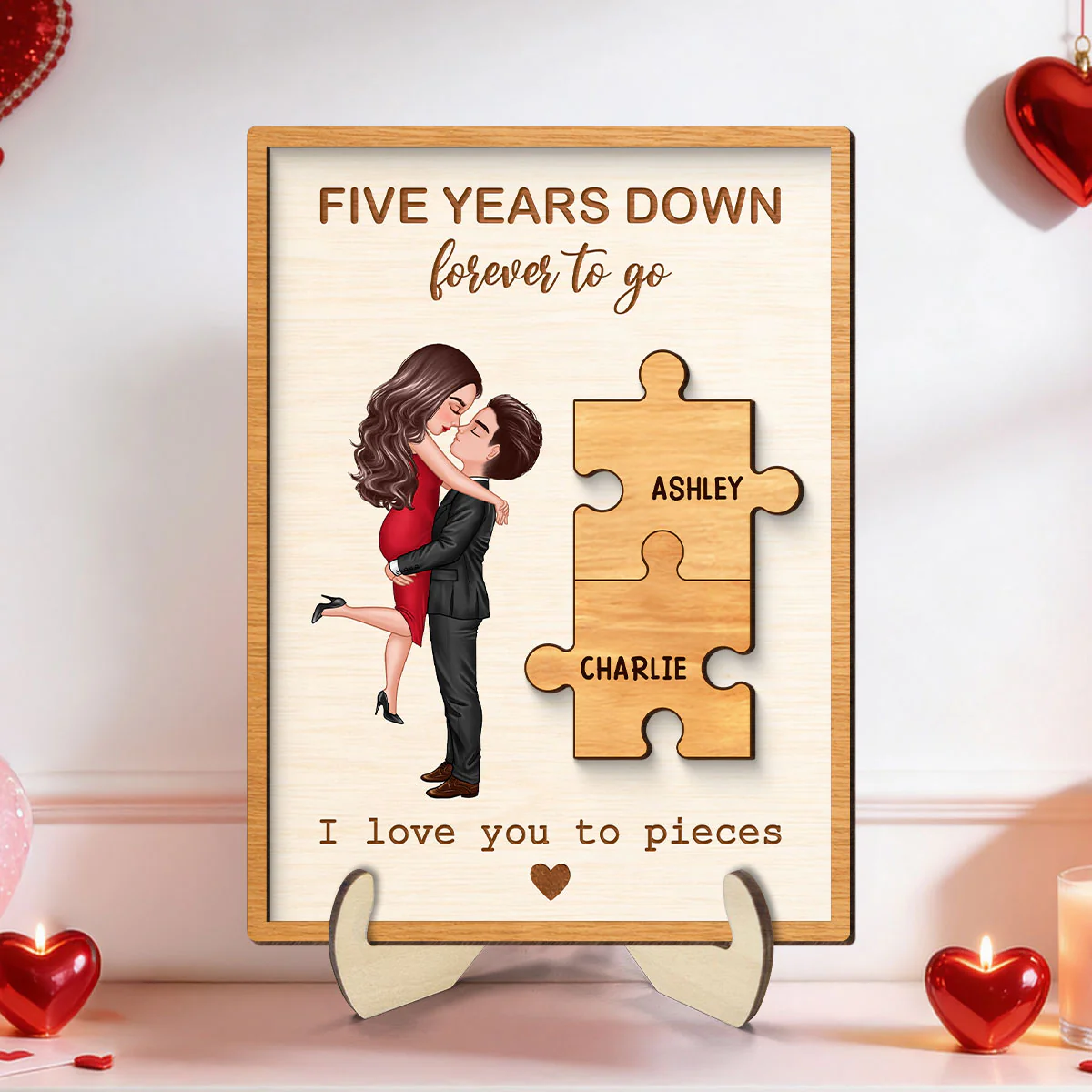 I Love You to Pieces Couple Love - Personalized 2-Layered Wooden Plaque - Sentimental Anniversary Gift, Valentine's Day Gift for Her, for Him - Image 4