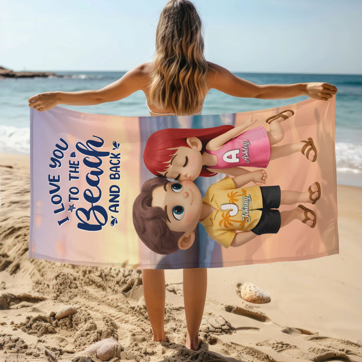 I Love You to the Beach and Back Personalized Beach Towel, Couple Summer Trip Towel - Image 4