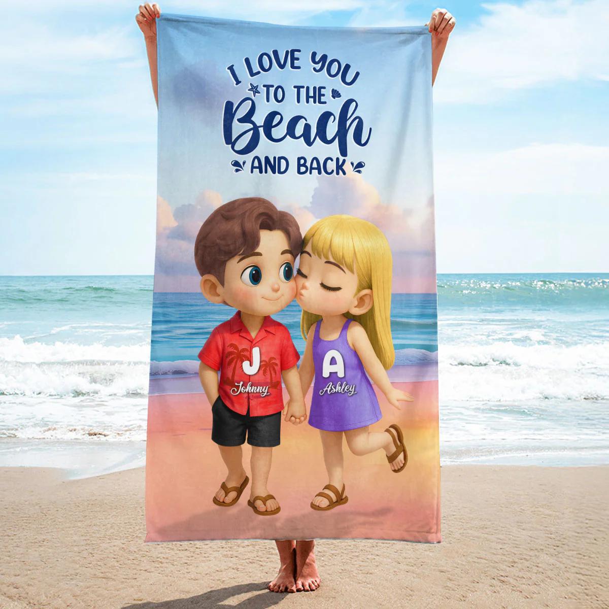 I Love You to the Beach and Back Personalized Beach Towel, Couple Summer Trip Towel - Image 7