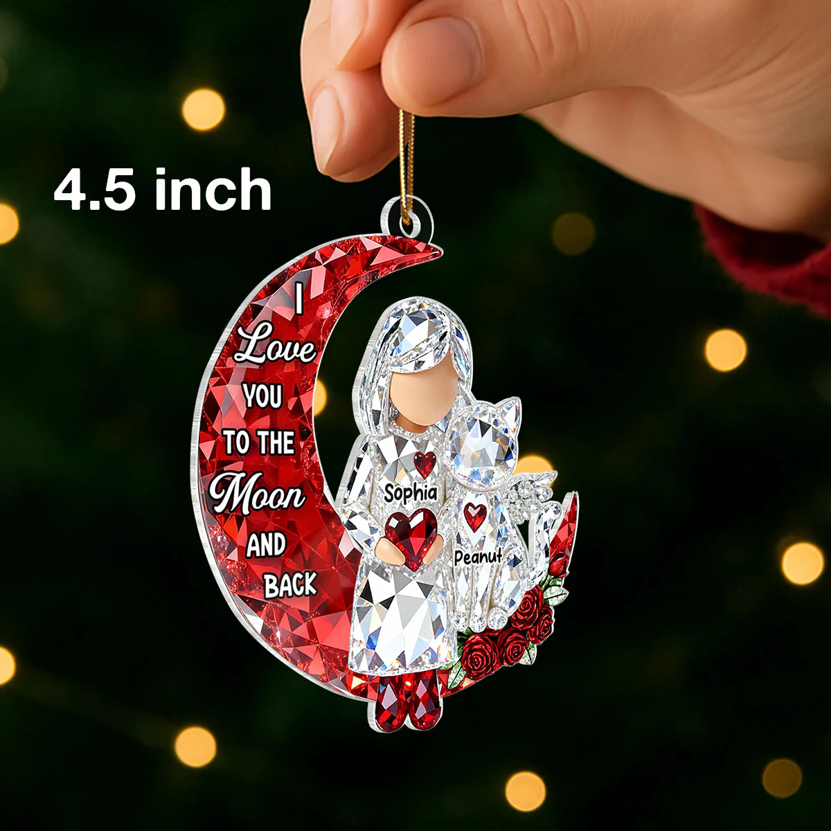 I Love You to the Moon and Back 3D Crystal Effect - Personalized Acrylic Ornament - Sentimental Gift for Cat Moms - Image 2