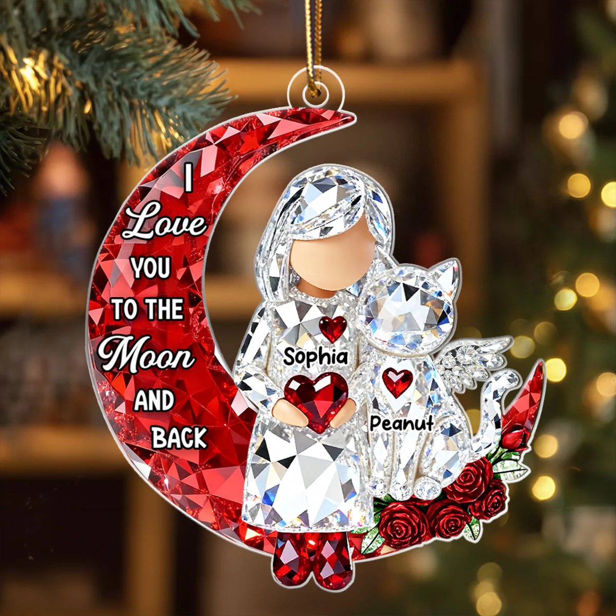 I Love You to the Moon and Back 3D Crystal Effect - Personalized Acrylic Ornament - Sentimental Gift for Cat Moms - Image 3