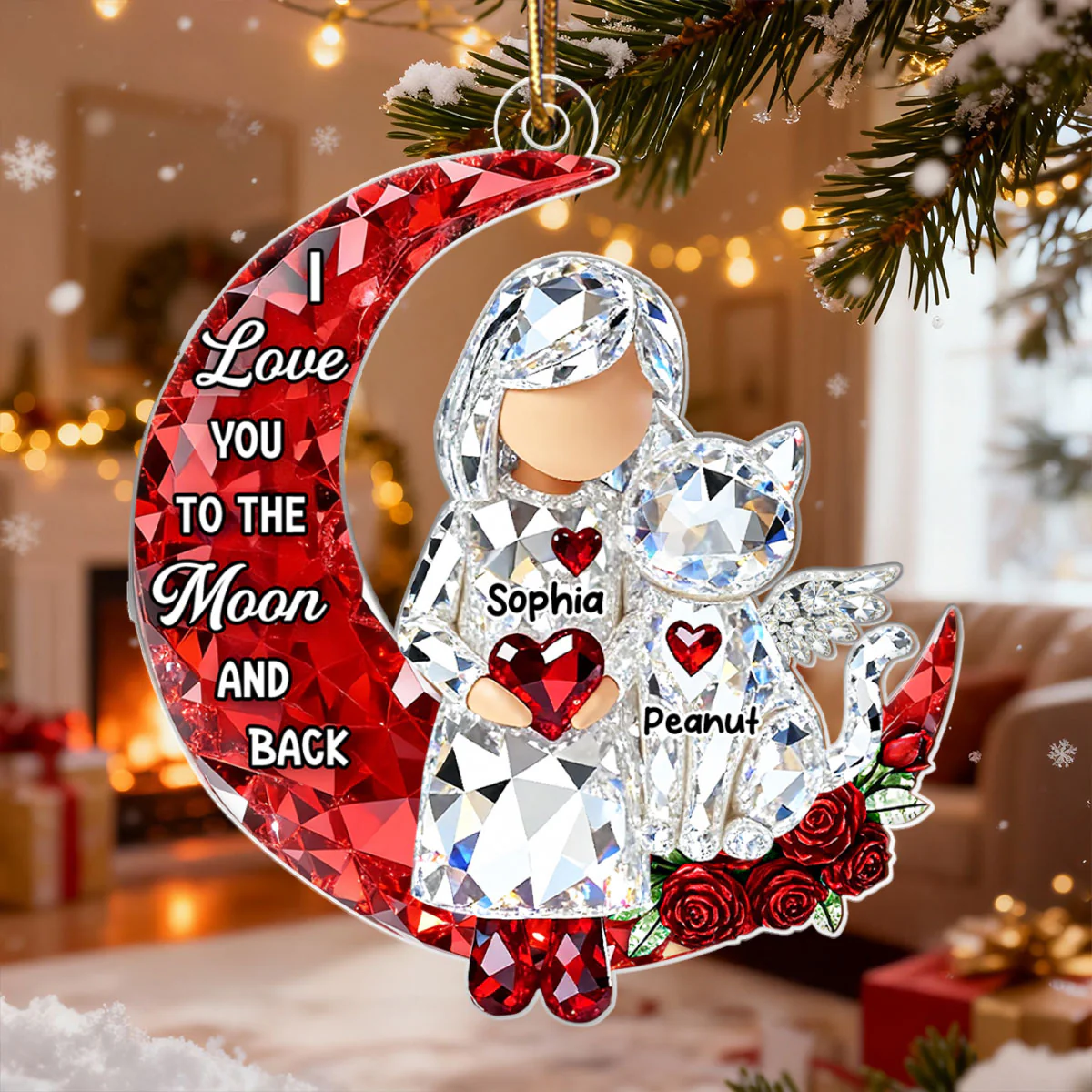 I Love You to the Moon and Back 3D Crystal Effect - Personalized Acrylic Ornament - Sentimental Gift for Cat Moms - Image 4